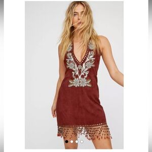 Nasty Gal Genuine Suede Appliqué Halterneck Mini Dress